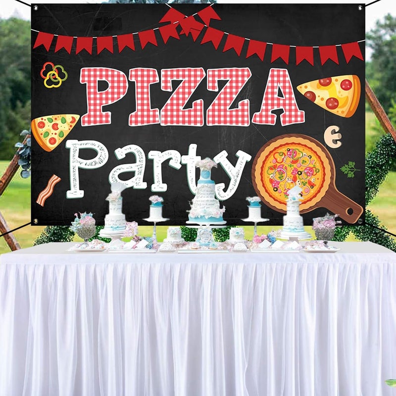 Renaiss 6x36ft Pizza Party Banner Blackboard Pizza Party Decorations Kids Cooking Theme Birthday Party Supplies Red Black Pizza Themed Newborn Baby Shower Large Yard Sign Pizzeria Party Backdrop - Image 4