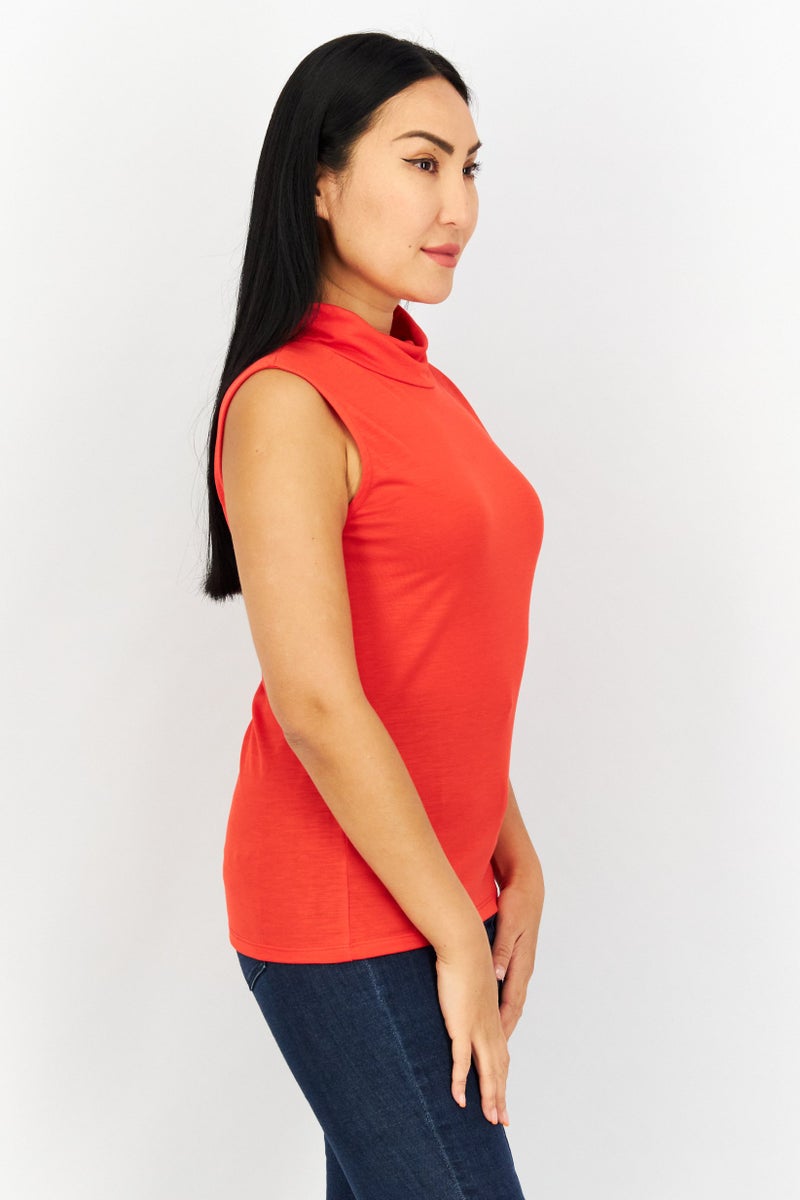 NA-KD Women Mock Neck Sleeveless Plain Tank Top, Red - Image 2