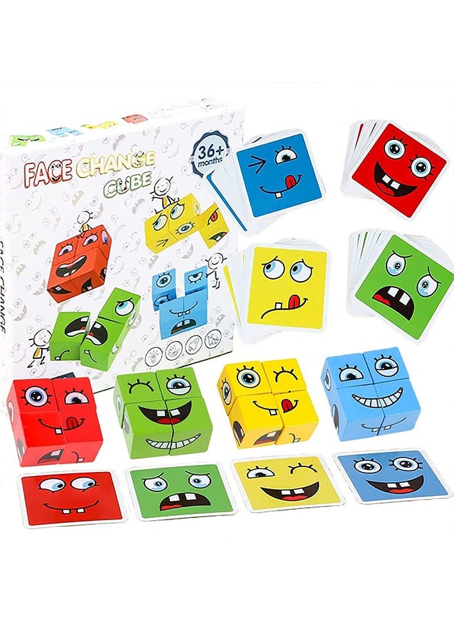 Expression Puzzle Building Cubes Wooden Face-Changing Magic Cube Building Blocks Matching Game Logical Thinking Training Brain Toy Borad Games Educational Montessori Toys  - Image 4