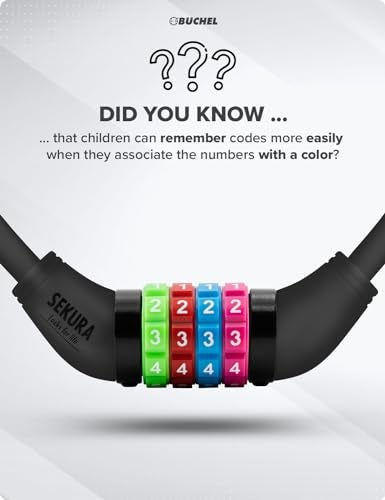 Büchel Bike Locks Cable for Kids - Colorful & Keyless - Secure Your Child's Bike - Easy-to-Use Bicycle Accessory, High Security 5 Digit Resettable Combination Coiling Bicycle Lock, Anti Theft - Image 4