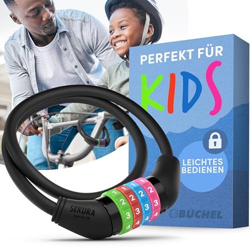 Büchel Bike Locks Cable for Kids - Colorful & Keyless - Secure Your Child's Bike - Easy-to-Use Bicycle Accessory, High Security 5 Digit Resettable Combination Coiling Bicycle Lock, Anti Theft - Image 1