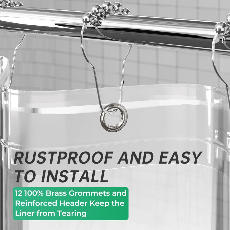 AmazerBath Plastic Shower Curtain 84 Inches Long, 72 x 84 Clear Weighted Extra Long Shower Curtain, PEVA Heavy Duty Tall Bathroom Curtains with 3 Big Clear Weighted Stones and 12 Grommet Holes - Image 5