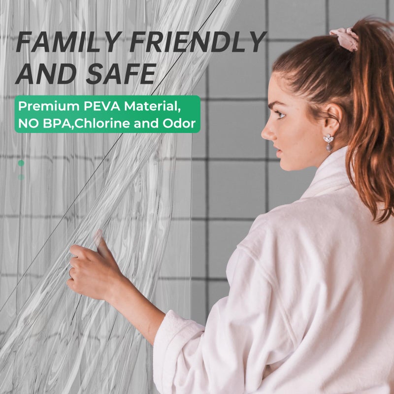 AmazerBath Plastic Shower Curtain 84 Inches Long, 72 x 84 Clear Weighted Extra Long Shower Curtain, PEVA Heavy Duty Tall Bathroom Curtains with 3 Big Clear Weighted Stones and 12 Grommet Holes - Image 3