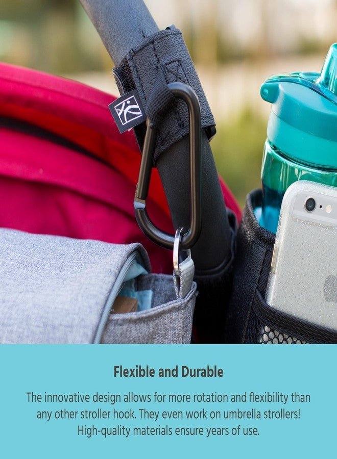 J.L. Childress Clip 'N Carry Stroller Hooks - Universal Stroller Clips with Non-Slip Straps - Durable Carabiners to Hold Watter Bottles & Bags - 2 Pack - Perfect for Uppababy & more - Black - Image 3