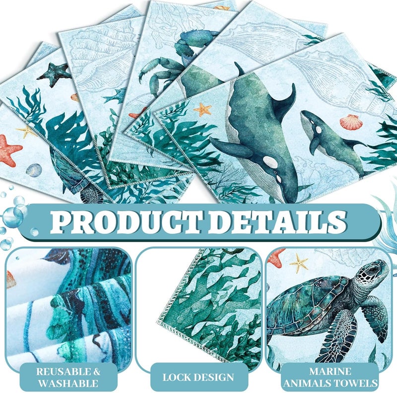 Noveread 36 Pack Sea Animals Reusable Cleaning Cloths Washable Cotton Kitchen Towels for Home (Blue) - Image 5