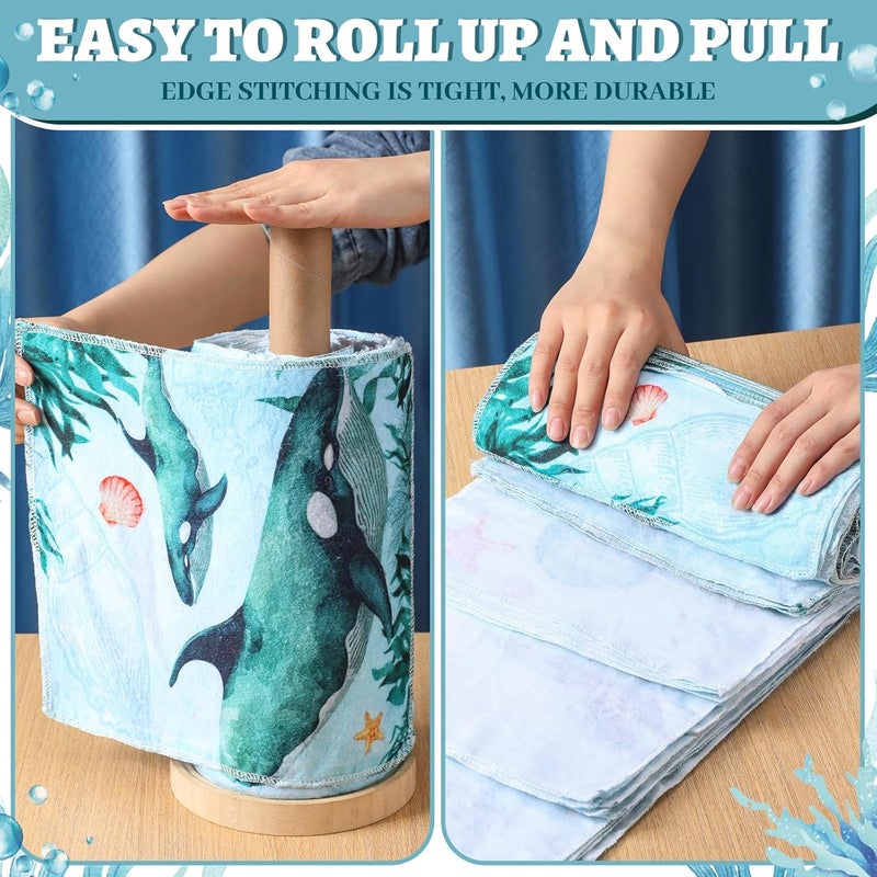 Noveread 36 Pack Sea Animals Reusable Cleaning Cloths Washable Cotton Kitchen Towels for Home (Blue) - Image 4