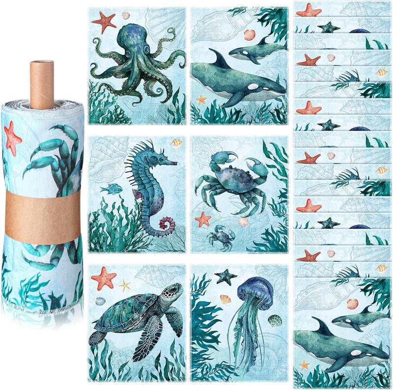 Noveread 36 Pack Sea Animals Reusable Cleaning Cloths Washable Cotton Kitchen Towels for Home (Blue) - Image 1