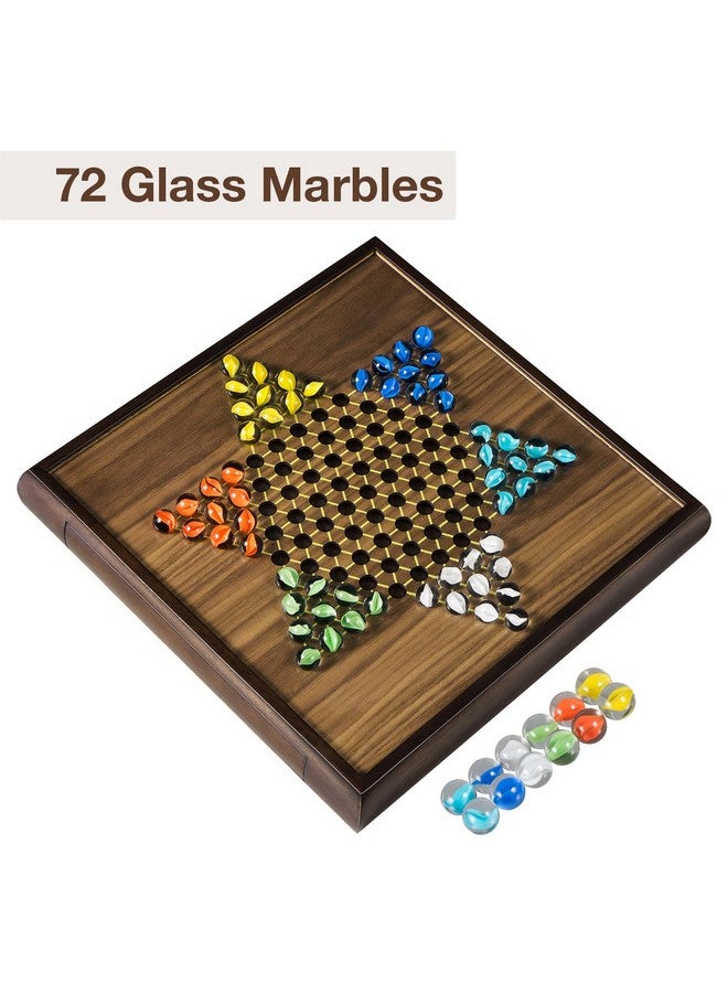 ELONGDI 2 in 1 Magnetic Chess Set & Chinese Checkers 13" Wooden Board Game with Storage Drawer and 60 Glass Marbles + Bonus 12 Spare & 2 Extra Queens,for Kids and Adults - Image 4
