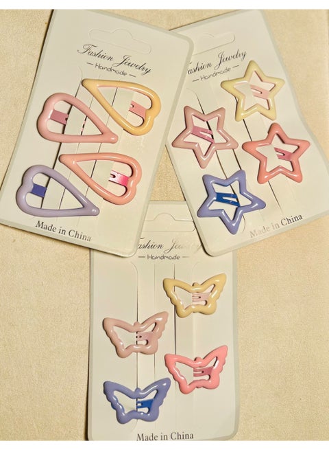 12 Pcs Colorful Hair Clips, Cute Girl Anti Slip Hair Accessories, Starlike, Butterfly, Heart Shaped Children's Button Bow Hairpin(Snap Barrettes for Kids Teens Women)