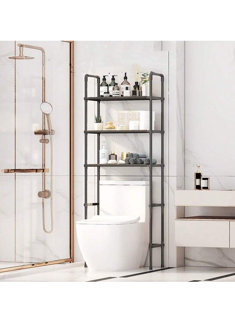 Arabest 3 Tier Black Above Toilet Storage Shelf, Freestanding Storage Shelf, No Drilling Required, Space Saving Bathroom Organiser (47x25x155cm)  - Image 1
