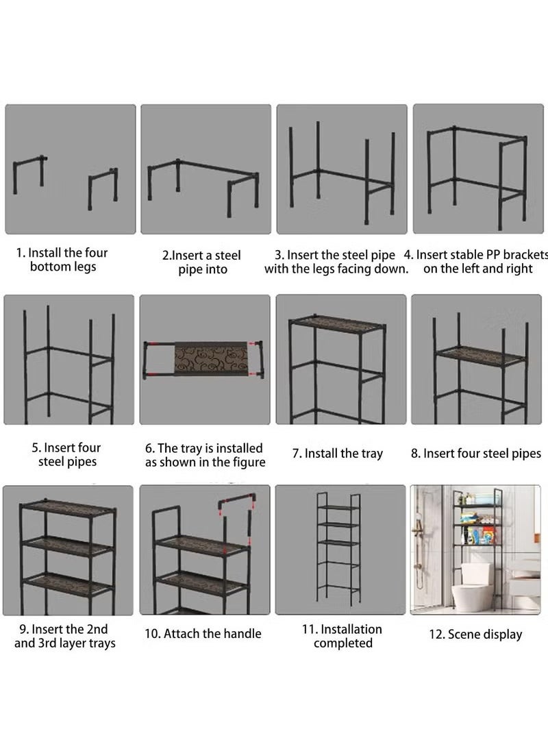 Arabest 3 Tier Black Above Toilet Storage Shelf, Freestanding Storage Shelf, No Drilling Required, Space Saving Bathroom Organiser (47x25x155cm)  - Image 3