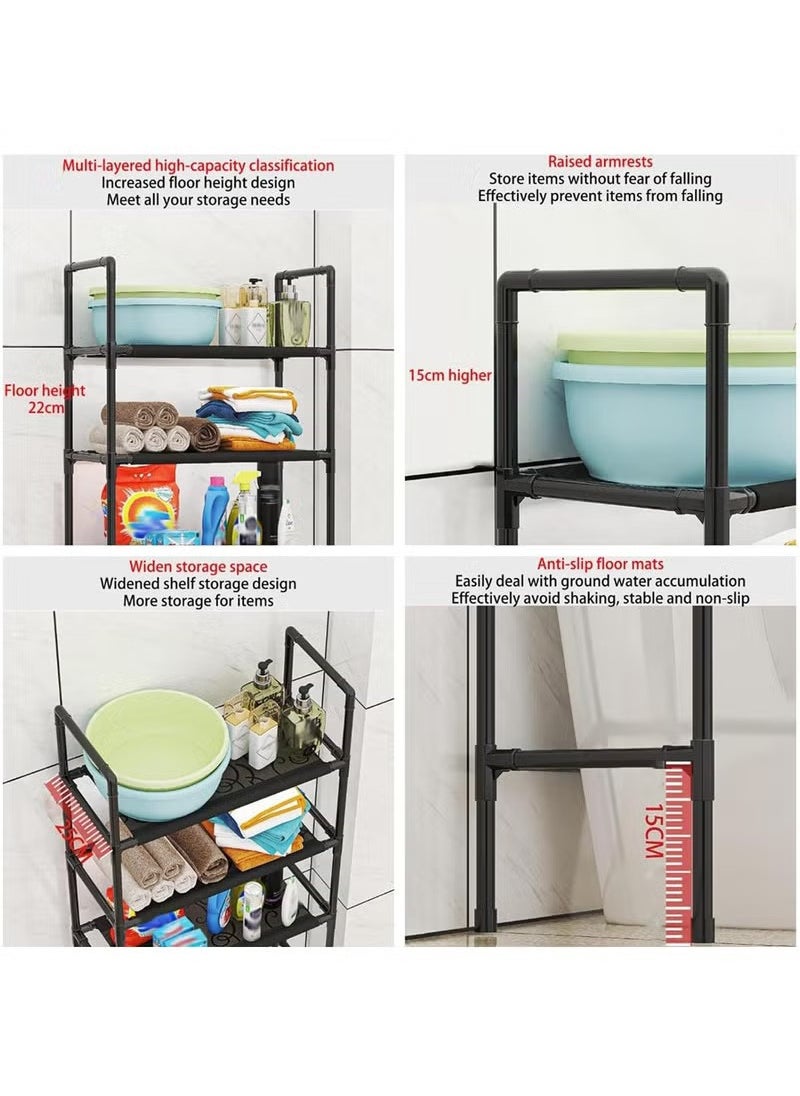 Arabest 3 Tier Black Above Toilet Storage Shelf, Freestanding Storage Shelf, No Drilling Required, Space Saving Bathroom Organiser (47x25x155cm)  - Image 4