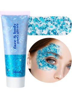 MEICOLY MEICOLY Sky Blue Body Glitter,Teal Face Glitter Gel,Halloween Glitter Face Paint,Light Blue Glitter for Face Body Eye Lip Hair,Mermaid Turquoise Sparkling Glitter Makeup for Women Kids,50 ml 