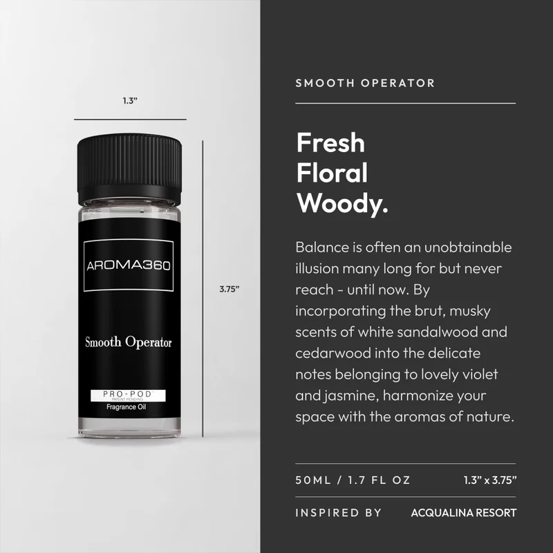 Aroma360  Smooth Operator Pro-Pod Oil Blend - Hotel Inspired for Luxury Essential Oil Diffusers - Aromatherapy Scent Diffuser Oil - Lilac, Sandalwood, and Patchouli - 50 mL, 1.7 fl oz  | Best Price UAE