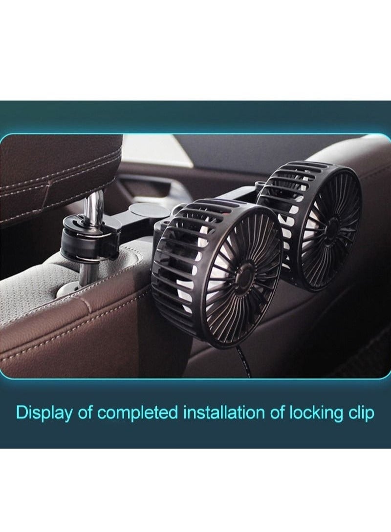 Sharpdo 3-Speeds Car Fan 360° Adjustable USB Back Row Dual Head Fan 10W - Image 4