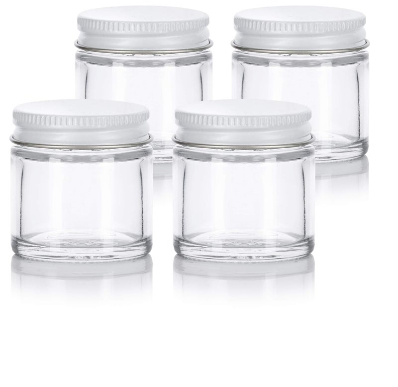 JUVITUS 1 oz / 30 ml Clear Thick Glass Straight Sided Jar with White Metal Airtight Lid (12 Pack) - Image 5