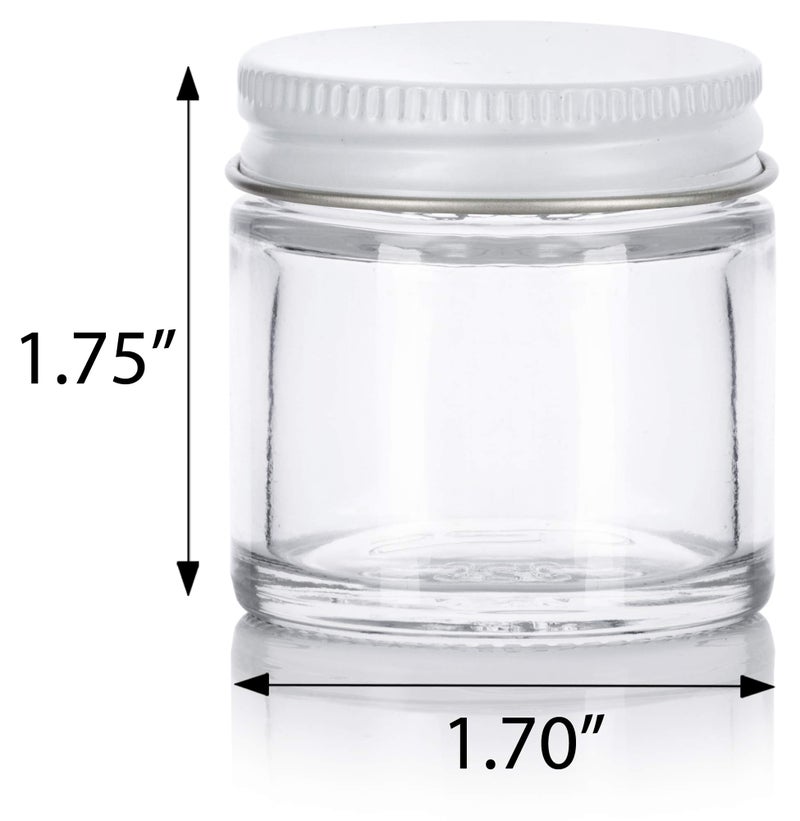 JUVITUS 1 oz / 30 ml Clear Thick Glass Straight Sided Jar with White Metal Airtight Lid (12 Pack) - Image 2