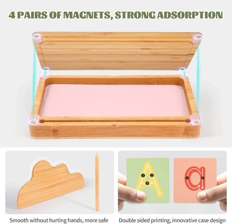 AtMini Pink Wooden Montessori Sand Tray with Lid - Classroom Sandbox for Kids Writing Letters and Numbers - Image 2