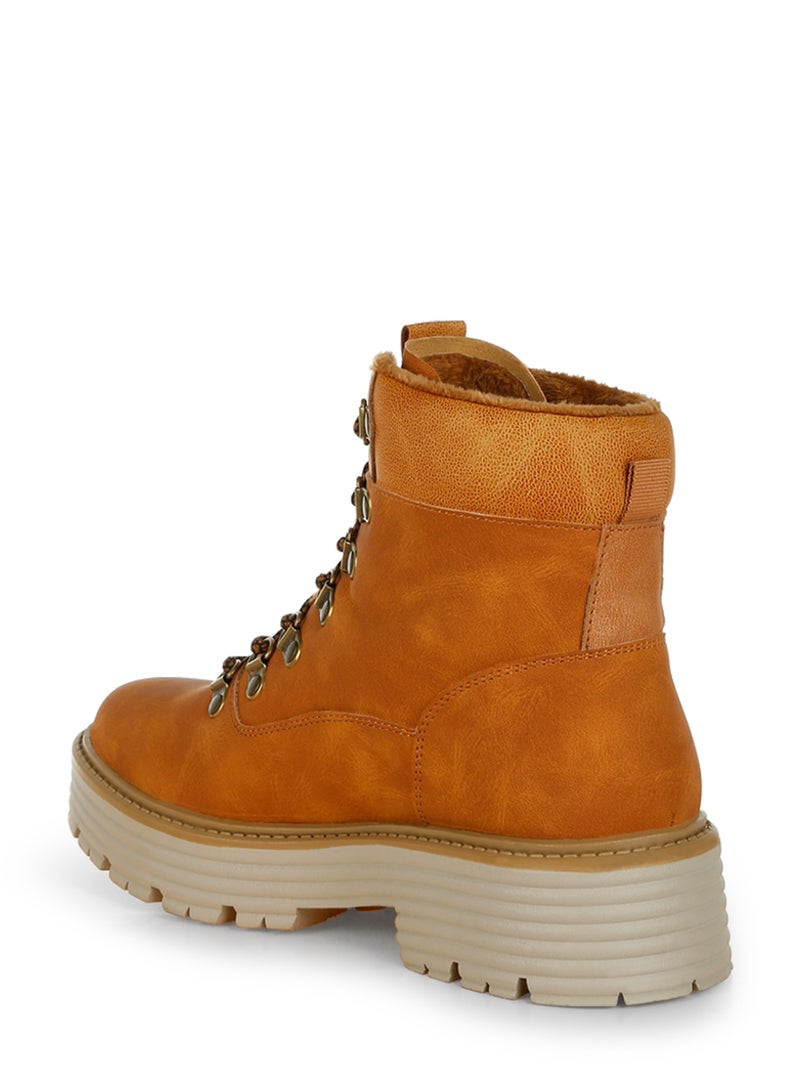 لندن راج أحذية الكاحل الدافئة ذات الكعب العريض برباط من لندن راغ للنساء باللون البني الفاتح - Image 5