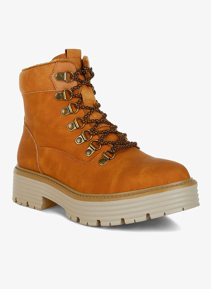 London Rag London Rag Women's Lace-Up Chunky Warm Ankle Boots in Tan