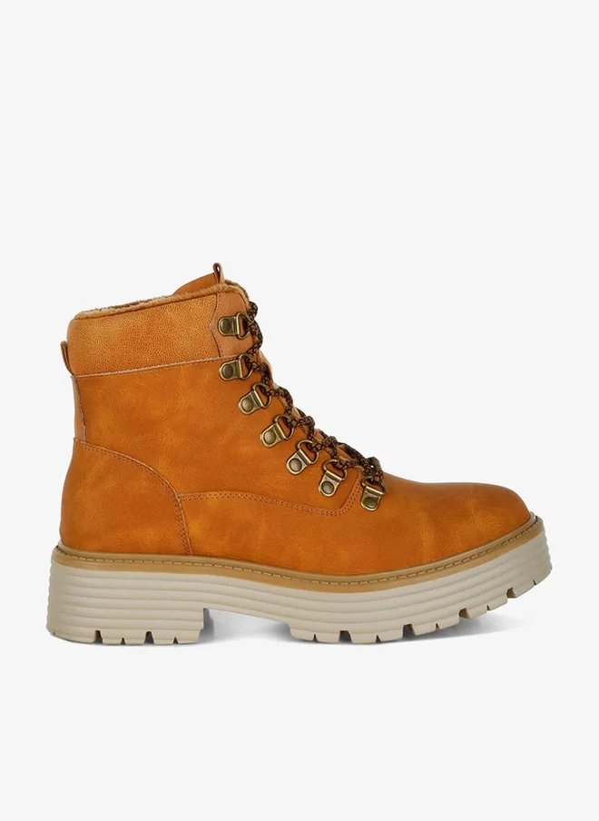 London Rag London Rag Women's Lace-Up Chunky Warm Ankle Boots in Tan
