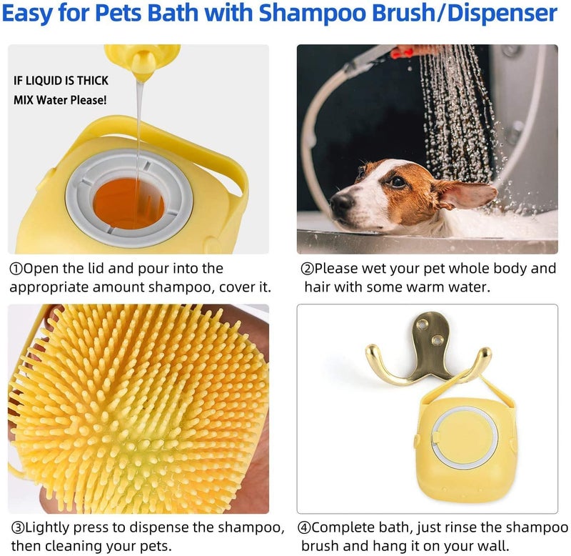 JUDEE Dog Bath Brush Body Scrubber Shampoo Dispenser Tick Remover for Shower Bathing and Shedding Soft Silicone Bristles Brushes Groomers for Pet Puppy Dogs Cat Rabbit Horse, Pack of 1 (Multicolor) - Image 5