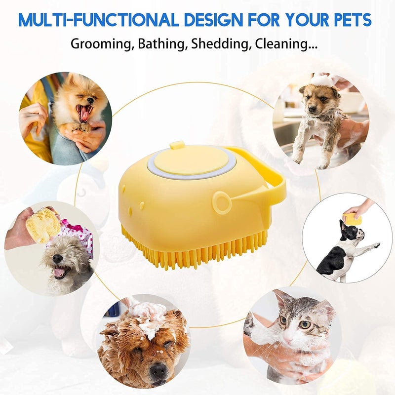 JUDEE Dog Bath Brush Body Scrubber Shampoo Dispenser Tick Remover for Shower Bathing and Shedding Soft Silicone Bristles Brushes Groomers for Pet Puppy Dogs Cat Rabbit Horse, Pack of 1 (Multicolor) - Image 4