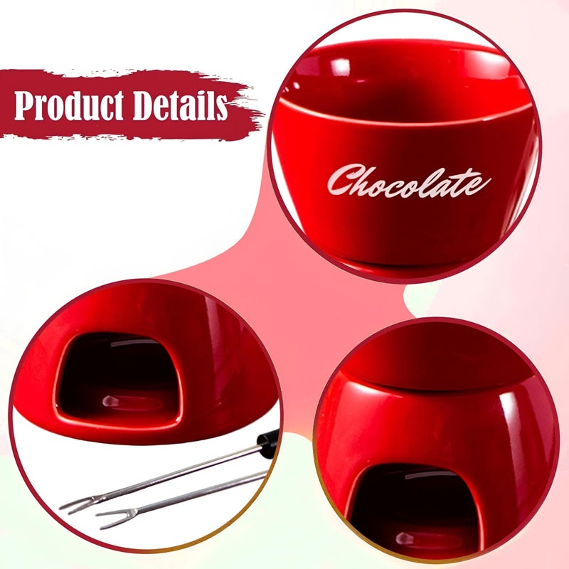 Party Fondue - Compact red ceramic set for melting snacks like cheese and chocolate, lovely design adds joy to kitchens, ideal for intimate dinner parties. - Image 1