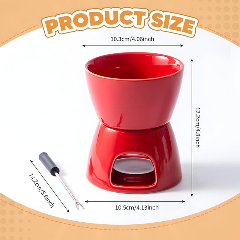 Party Fondue - Compact red ceramic set for melting snacks like cheese and chocolate, lovely design adds joy to kitchens, ideal for intimate dinner parties. - Image 2
