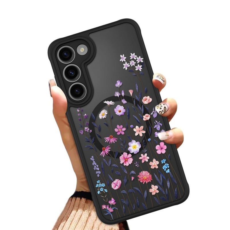 OOK Case Fit for Samsung Galaxy S23 Plus 6.7 Inch (Wireless Charging Compatible) Floral Flowers Translucent Phone Cover Soft TPU + Hard PC Anti-Scratch Shockproof Magnetic Case for Women - Image 1