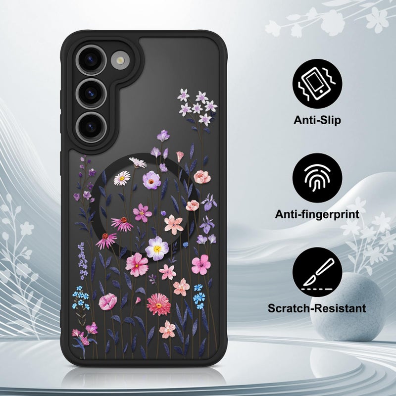 OOK Case Fit for Samsung Galaxy S23 Plus 6.7 Inch (Wireless Charging Compatible) Floral Flowers Translucent Phone Cover Soft TPU + Hard PC Anti-Scratch Shockproof Magnetic Case for Women - Image 5