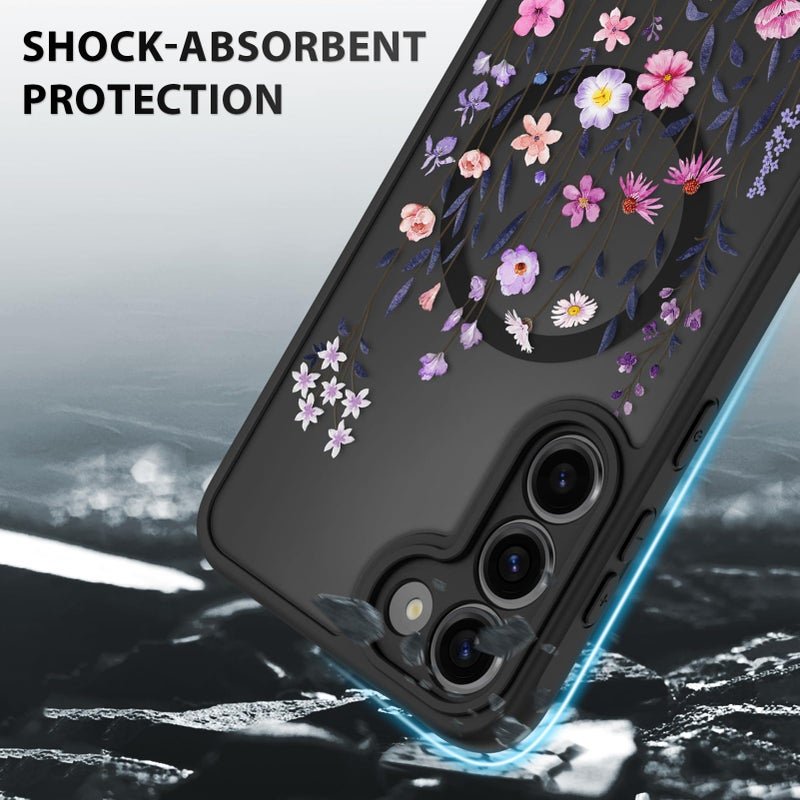 OOK Case Fit for Samsung Galaxy S23 Plus 6.7 Inch (Wireless Charging Compatible) Floral Flowers Translucent Phone Cover Soft TPU + Hard PC Anti-Scratch Shockproof Magnetic Case for Women - Image 4