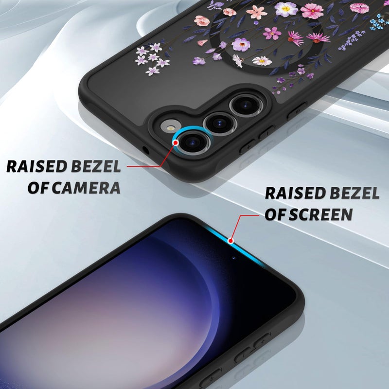OOK Case Fit for Samsung Galaxy S23 Plus 6.7 Inch (Wireless Charging Compatible) Floral Flowers Translucent Phone Cover Soft TPU + Hard PC Anti-Scratch Shockproof Magnetic Case for Women - Image 3
