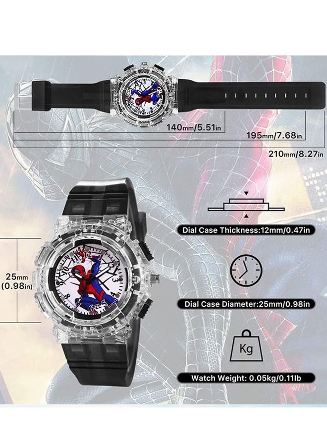 ساعة أطفال تناظرية سوبر هيرو سبايدرمان بحزام قابل للتعديل لتعلم الوقت مع 3 ألوان وامضة هدية رائعة وغير مكلفة للأطفال الصغار والفتيان والفتيات  المدرسة وقت اللعب  الارتداء اليومي الحفلات، أسود - Image 4