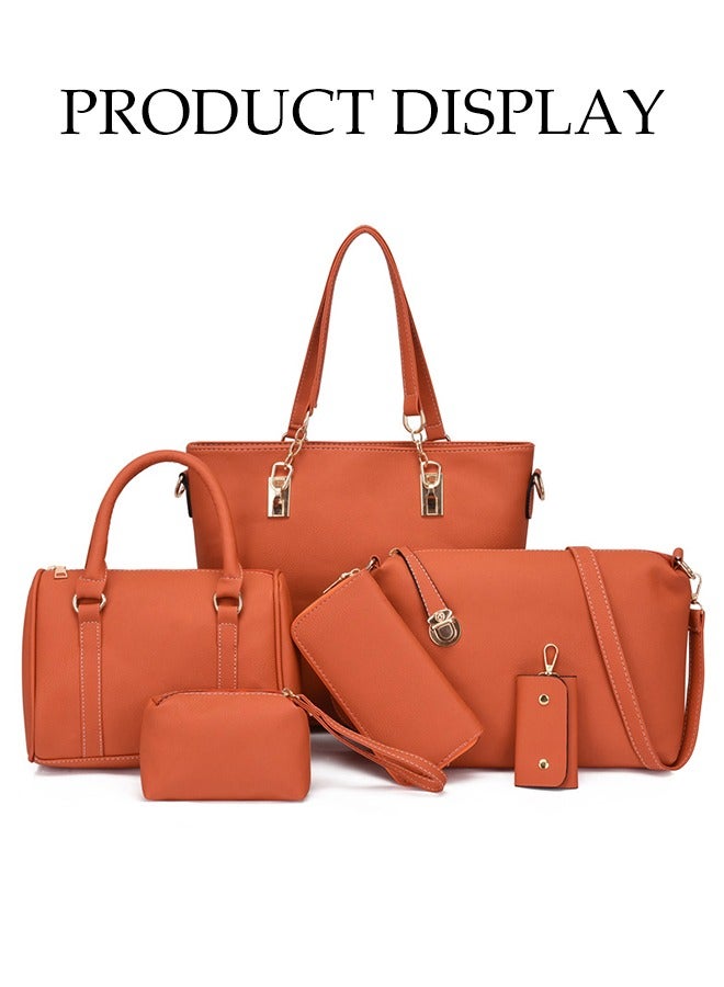 DUNISO 6-Piece Embossed Women's Handbag Set, Including Handbag, Shoulder Bag, Wallet, Mother And Child Bag, Women's Mini Wallet, Orange  - Image 3