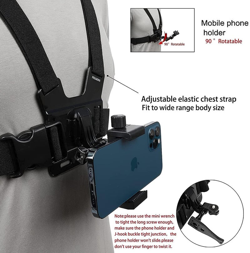 PELLKING Mobile Phone Chest Strap Harness Mount Head Strap Holder Kit for POV/VLOG,Cell Phone Clip Compatible with iPhone,Samsung,GoPro Hero 9, 8,7, 6, 5, 4, 3,2, 1,AKASO,DJI Osmo,and Action Cameras… - Image 4