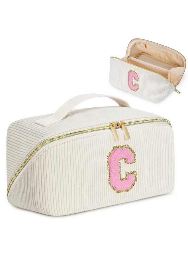 DTBG Personalized Inital Preppy Cosmetic Bag, Stuff Bag Large Capacity Makeup Travel Bag Pouch Personalized Cute Quilted Makeup Bag Birthday Gifts For Women/Friend/Mother/Wife - C - Image 1