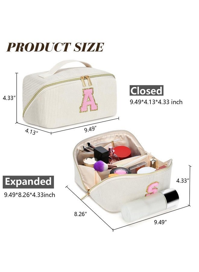 DTBG Personalized Inital Preppy Cosmetic Bag, Stuff Bag Large Capacity Makeup Travel Bag Pouch Personalized Cute Quilted Makeup Bag Birthday Gifts For Women/Friend/Mother/Wife - C - Image 2