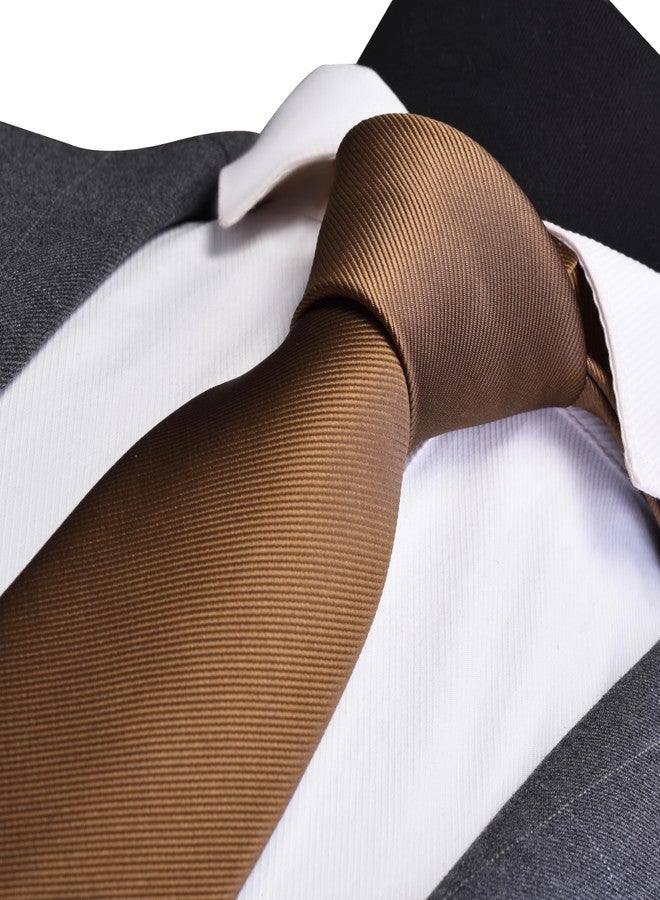 Branduce Silk Brown Tie for Men Wedding Business Solid Necktie Pocket Square and Tie Clip Set (TA01-22) - Image 3
