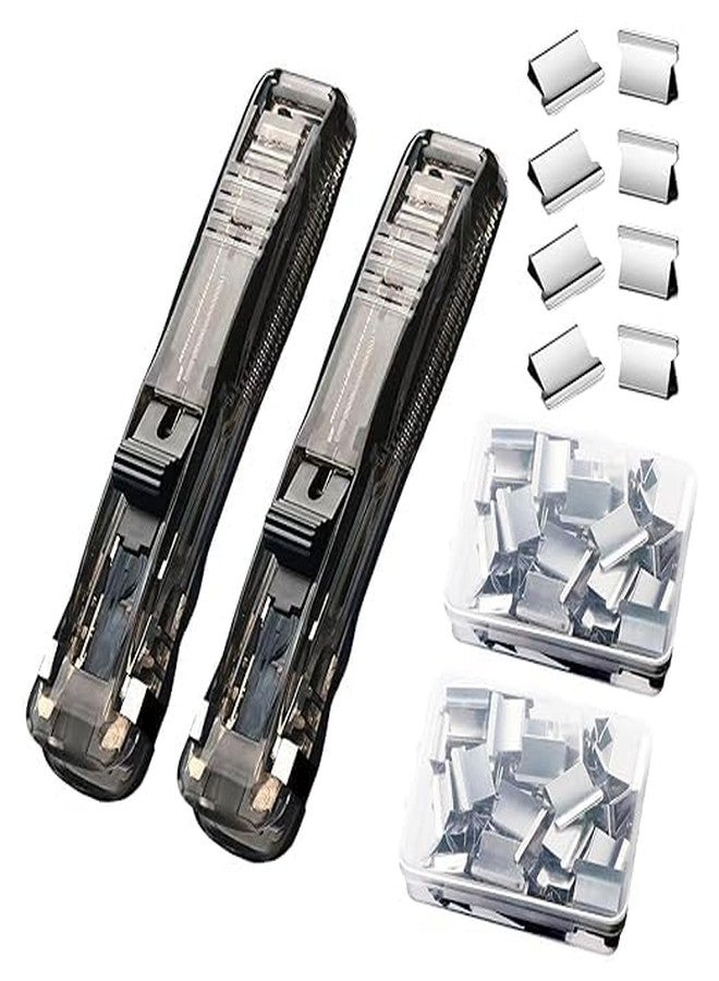 PTSCS 2 Pcs Handheld Reusable Creative Stapler Push Stapler Clips Paper Clamp Dispenser 40 Sheet, 100 Stainless Steel Refill Binder Clips for Office Document School Supplies - Image 1
