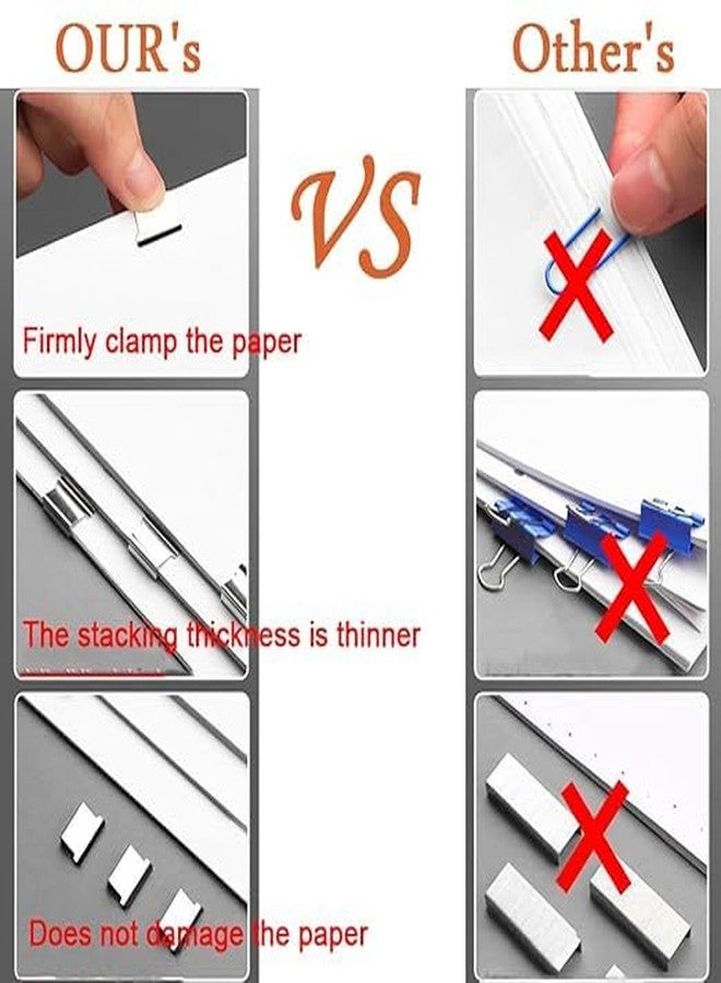 PTSCS 2 Pcs Handheld Reusable Creative Stapler Push Stapler Clips Paper Clamp Dispenser 40 Sheet, 100 Stainless Steel Refill Binder Clips for Office Document School Supplies - Image 3