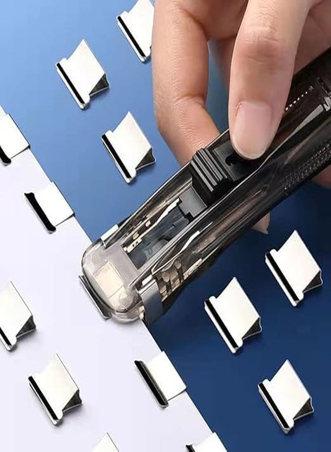 PTSCS 2 Pcs Handheld Reusable Creative Stapler Push Stapler Clips Paper Clamp Dispenser 40 Sheet, 100 Stainless Steel Refill Binder Clips for Office Document School Supplies - Image 5