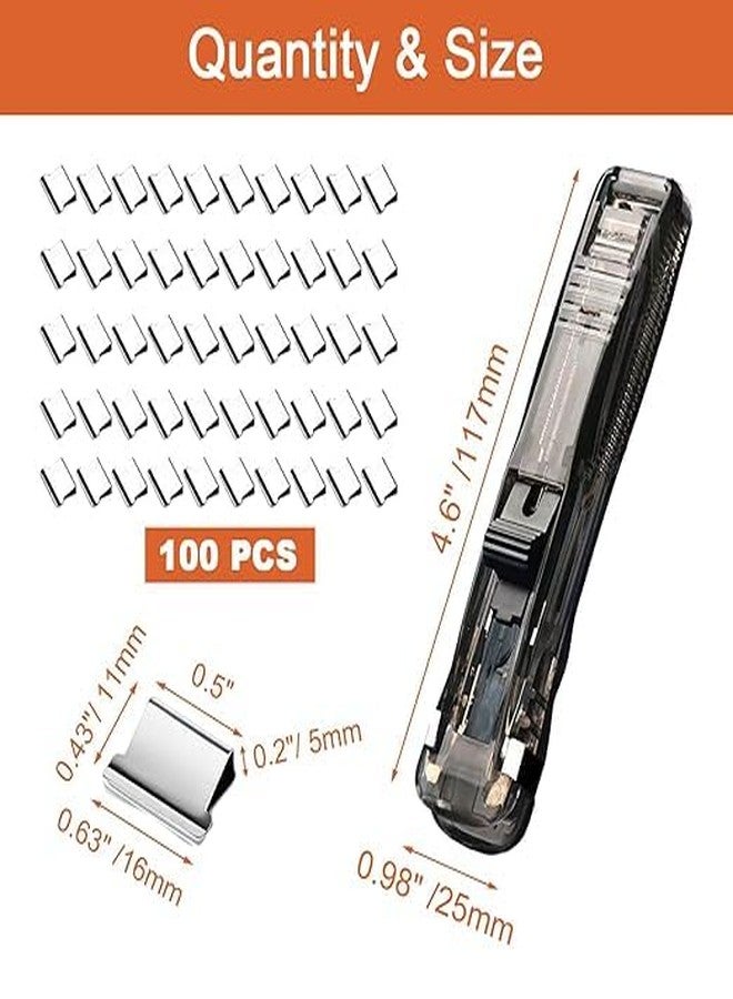 PTSCS 2 Pcs Handheld Reusable Creative Stapler Push Stapler Clips Paper Clamp Dispenser 40 Sheet, 100 Stainless Steel Refill Binder Clips for Office Document School Supplies - Image 2