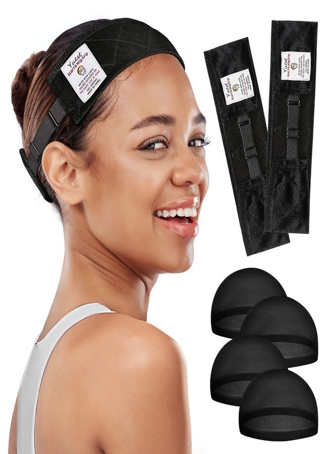 Yuest Velvet Non-Slip Wig Grip Headband for Keeping Women's Lace Front Wigs Secured - Adjustable 2 Pack, Black - Image 1