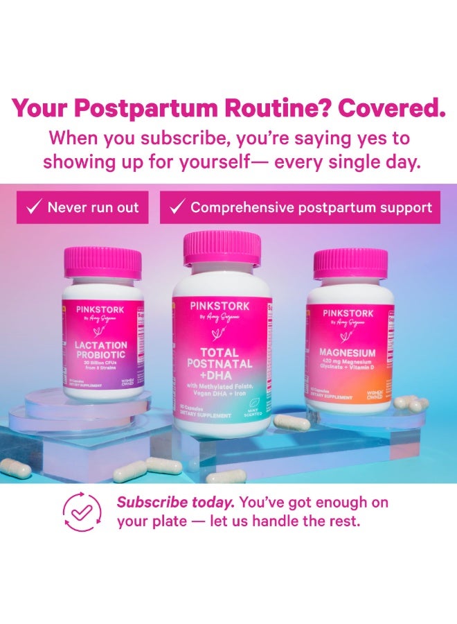 Pink Stork Total Postnatal + DHA with Methylated Folate, Vegan DHA + Iron, 60 Capsules, Mint Scented, Dietary Supplement - Image 3