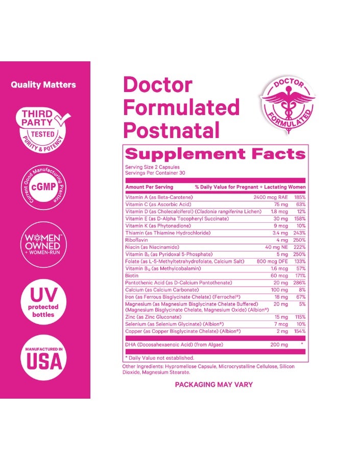 Pink Stork Total Postnatal + DHA with Methylated Folate, Vegan DHA + Iron, 60 Capsules, Mint Scented, Dietary Supplement - Image 5