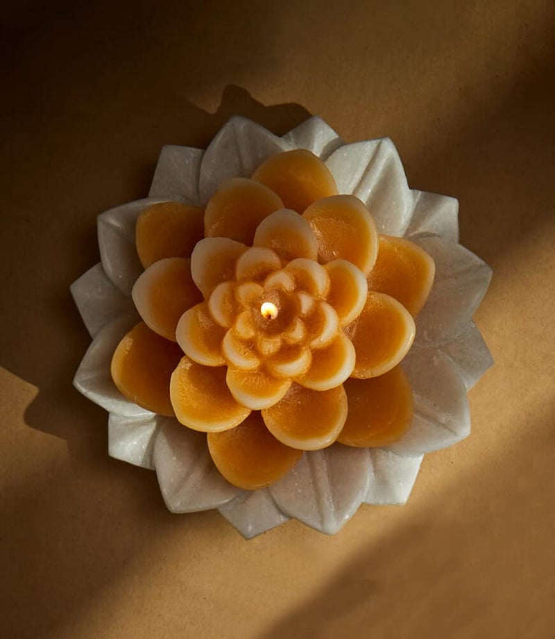 MaatirDesigns Scented Candle Hand Poured Candle on Marble Lotus Fragrant Rose Candle for Home Dcor India  - Image 4