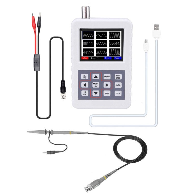 Handheld Oscilloscope White P6100 Oscilloscope Probe 20MS/s Real-Time Sampling Rate 5MHz Analog Bandwidth - One Button Auto Digital Oscilloscope 2.4 Inch Color Display 320*240 Resolution for Electroni - Image 1
