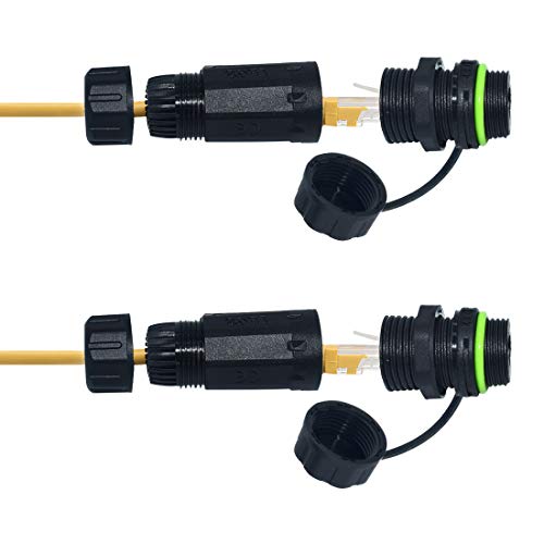 ELifeApply RJ45 Waterproof Connector IP68 Cable Connector, Panel Mount Coupler Female to Female, with Shielding Cable Coupler-CAT5E-YMP20-Green-2 PCS - Image 1