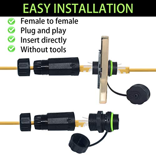 ELifeApply RJ45 Waterproof Connector IP68 Cable Connector, Panel Mount Coupler Female to Female, with Shielding Cable Coupler-CAT5E-YMP20-Green-2 PCS - Image 3